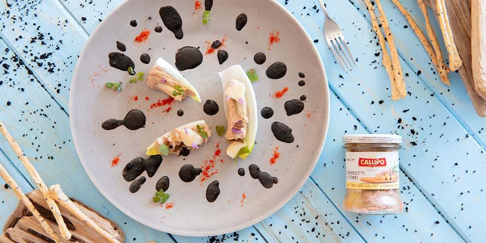 Indivia ripiena con trancetti di Tonno Callipo con patata della Sila IGP e rosmarino fresco