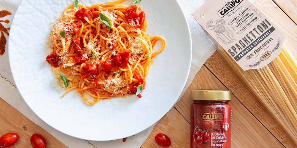 Spaghettoni Callipo con Datterino di Calabria e ricotta infornata