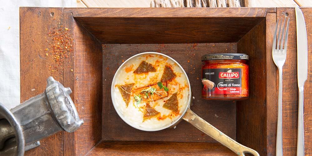 Risotto con Filetti di Tonno Callipo con ‘nduja calabrese e verza acidula