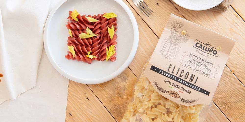 Eliconi Callipo con crema di rapa rossa e germogli di sedano